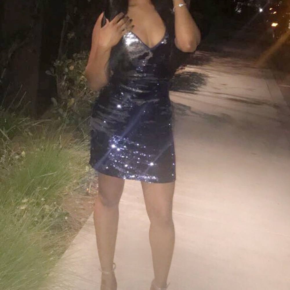 BLUE STRAPPY SEQUIN DINNER MINI DRESS